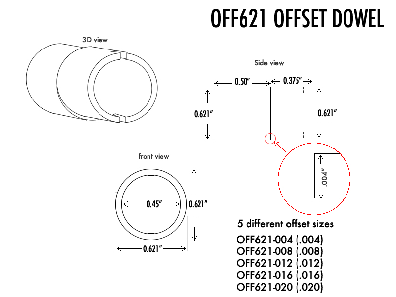 Offset Dowels - 0.621" - Chevy Buick Oldsmobile Pontiac GM (set of 2)