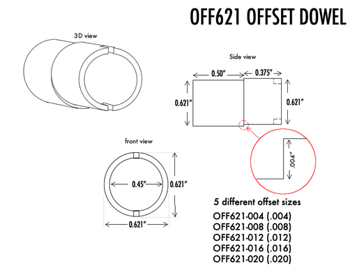 Offset Dowels - 0.621" - Chevy Buick Oldsmobile Pontiac GM (set of 2)